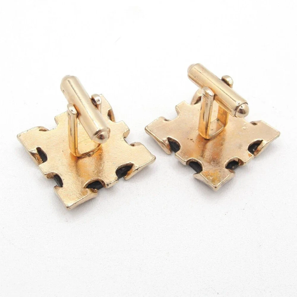 Vintage Simmons Karatclad Tigers Eye Black Onyx Square Cufflinks Modernist MCM